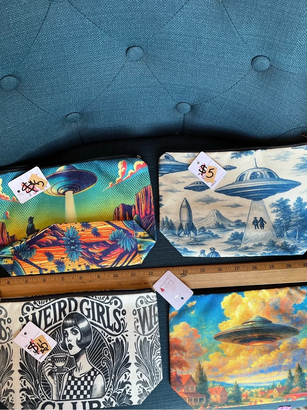 Cosmic UFO Print Zipper Pouch - Blue Multicolor $5 Each Pick 1